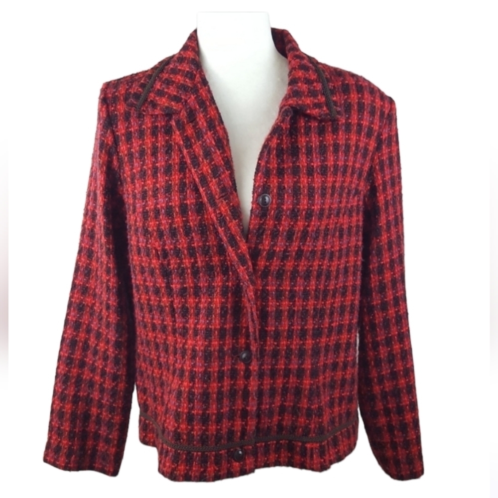 Vintage - Sag Harbor Red and Black Knub Knit Jacket